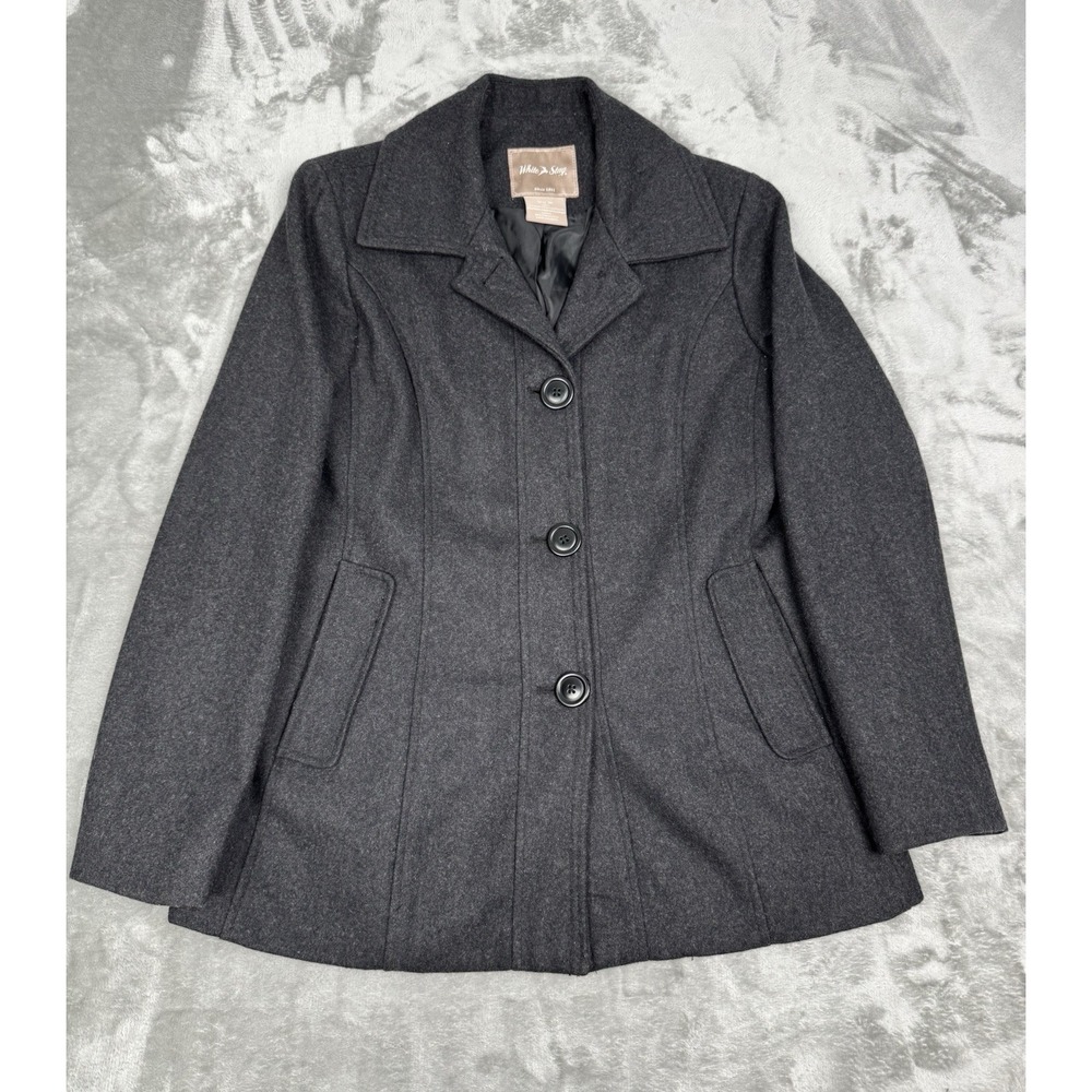White Stag Wool Pea Coat Womens Medium M Button Charcoal Black Gray Jacket Y2K